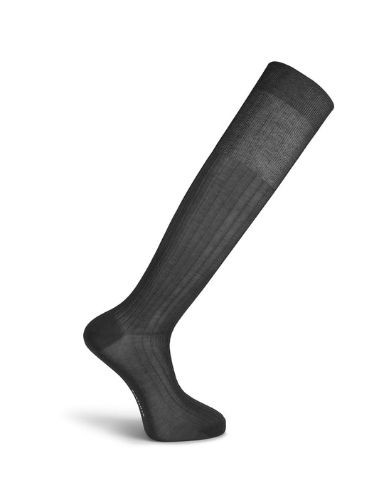 Black Long Ribbed Silk Socks