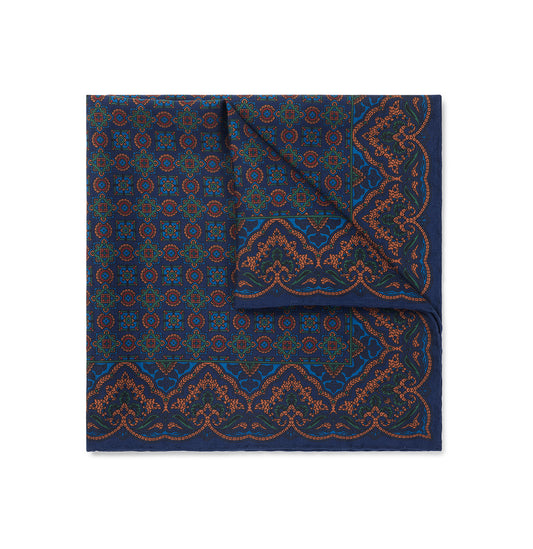 Navy and Rustic Orange Madder Silk Pocket Square