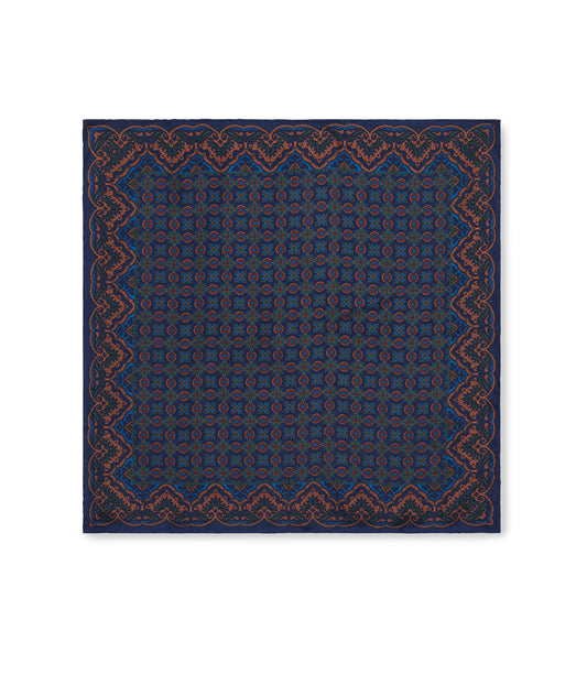 Navy and Rustic Orange Madder Silk Pocket Square