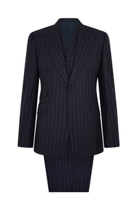 Navy Flannel Chalk Stripe Three-Piece Single Breasted Suit