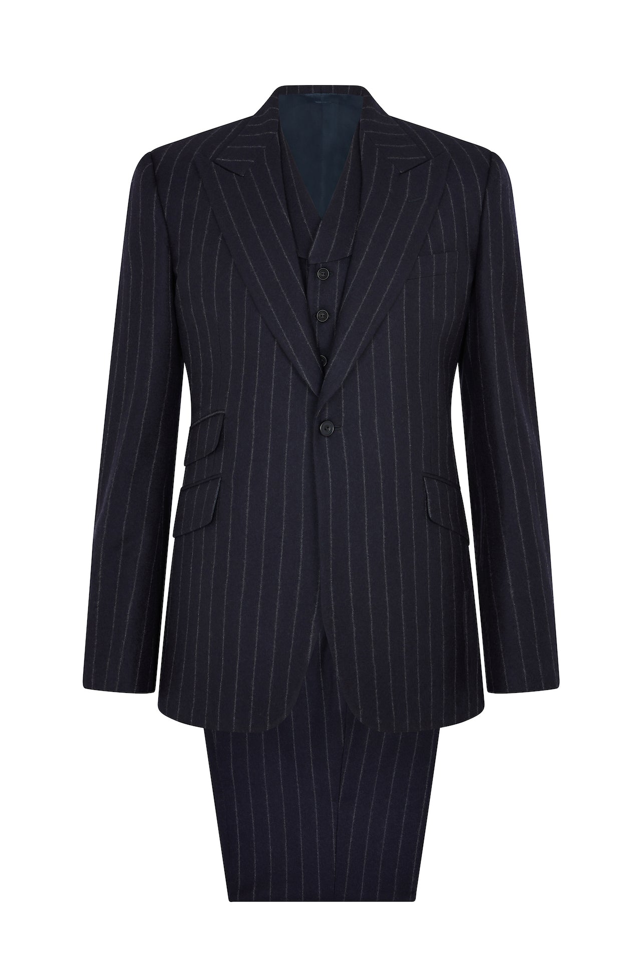 Navy Flannel Chalk Stripe Three-Piece Single Breasted Suit