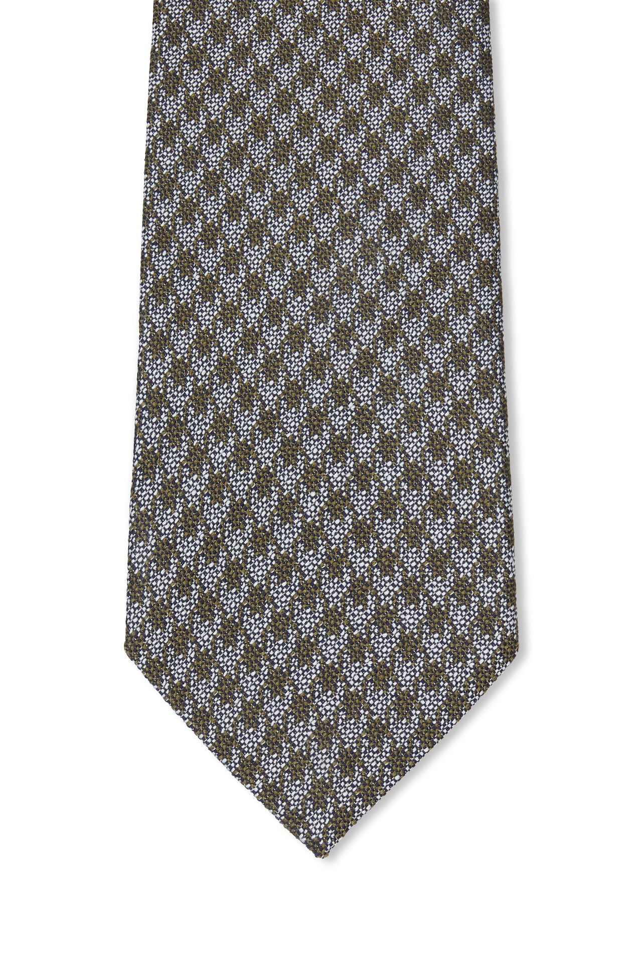 Khaki and White Houndstooth Silk Tie