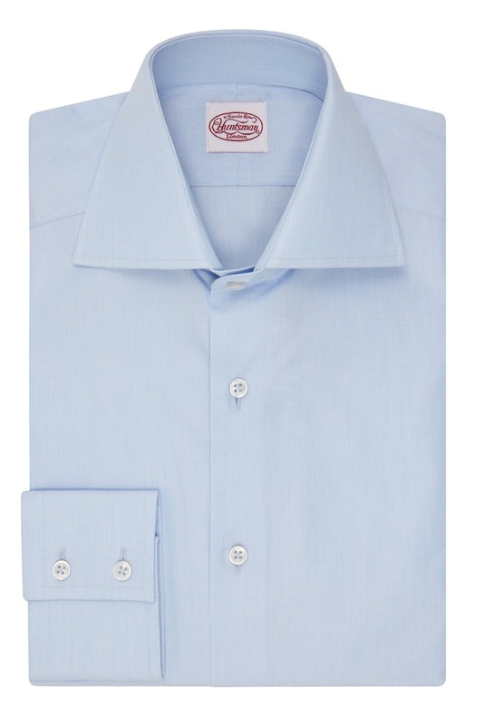 Blue Cotton End on End Single Cuff Shirt