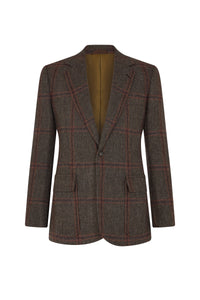 Brown, Orange & Burgundy Check Tweed Single Breasted Patch Pocket Jacket