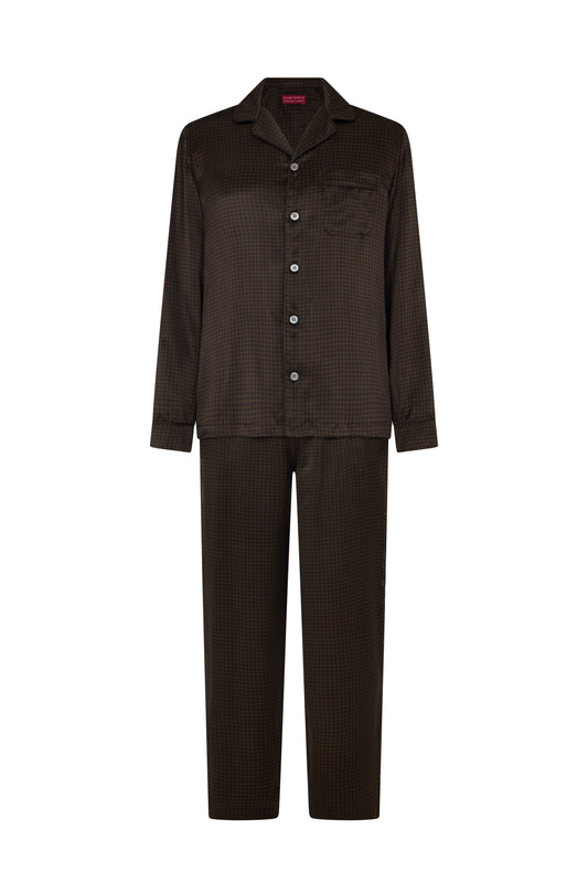 Khaki/Midnight Houndstooth Silk Pyjamas