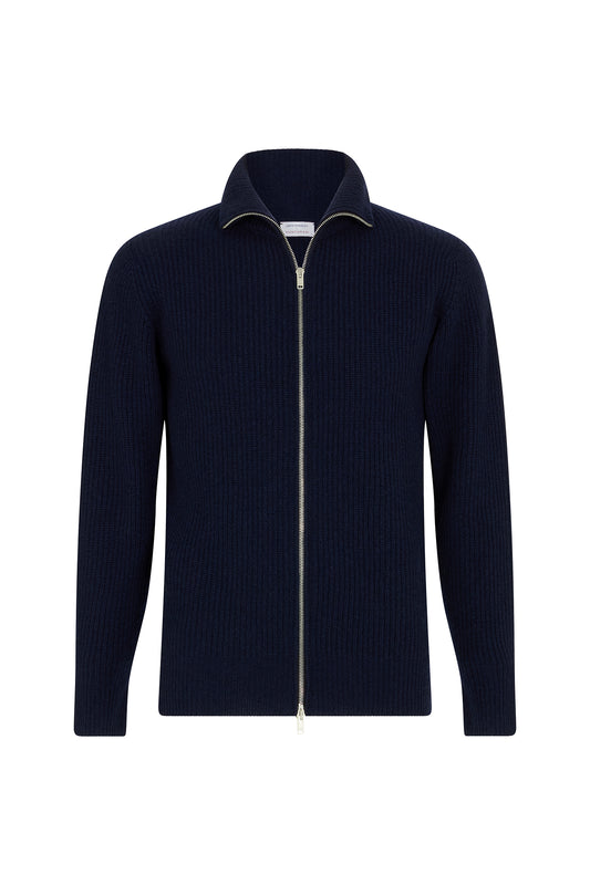 Huntsman x Smedley Midnight Merino/Cashmere Double Zip Jumper