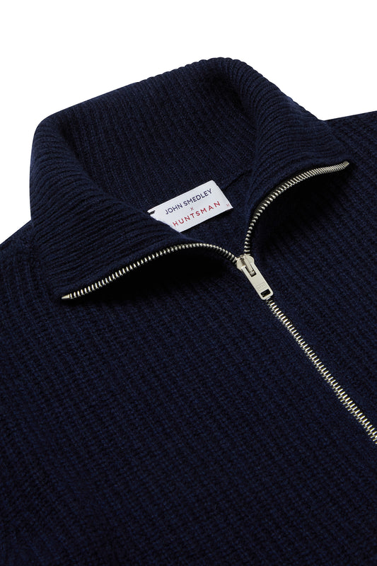 Huntsman x Smedley Midnight Merino/Cashmere Double Zip Jumper