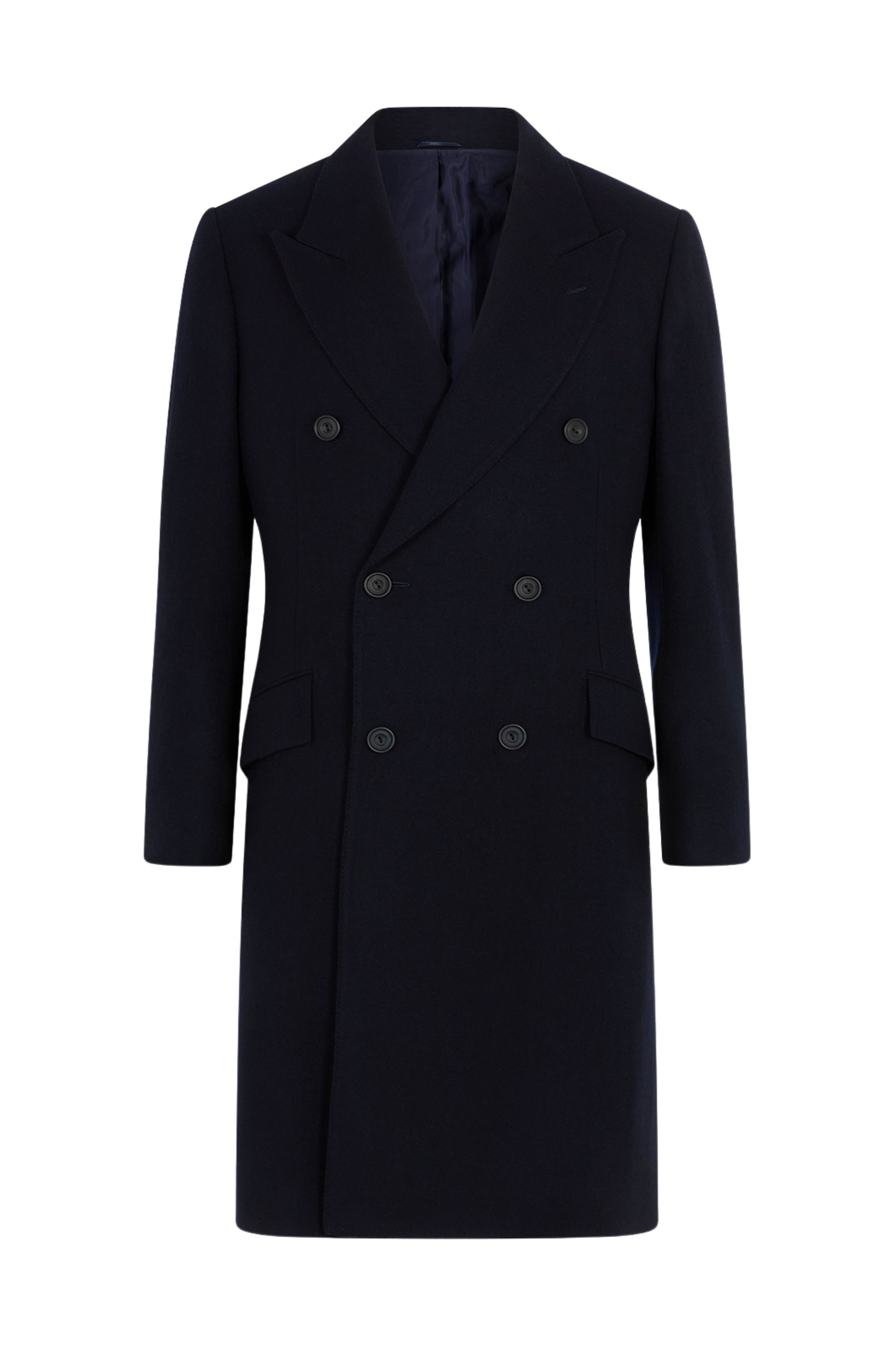 Navy Herringbone Double Breasted Overcoat