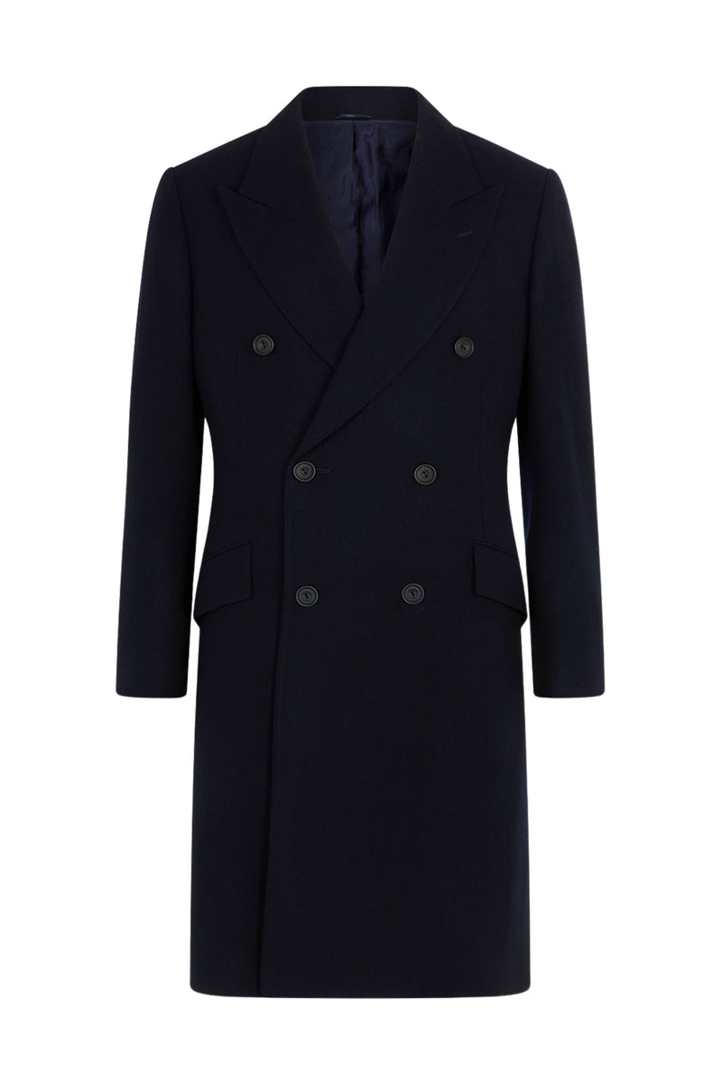 Navy Herringbone Double Breasted Overcoat