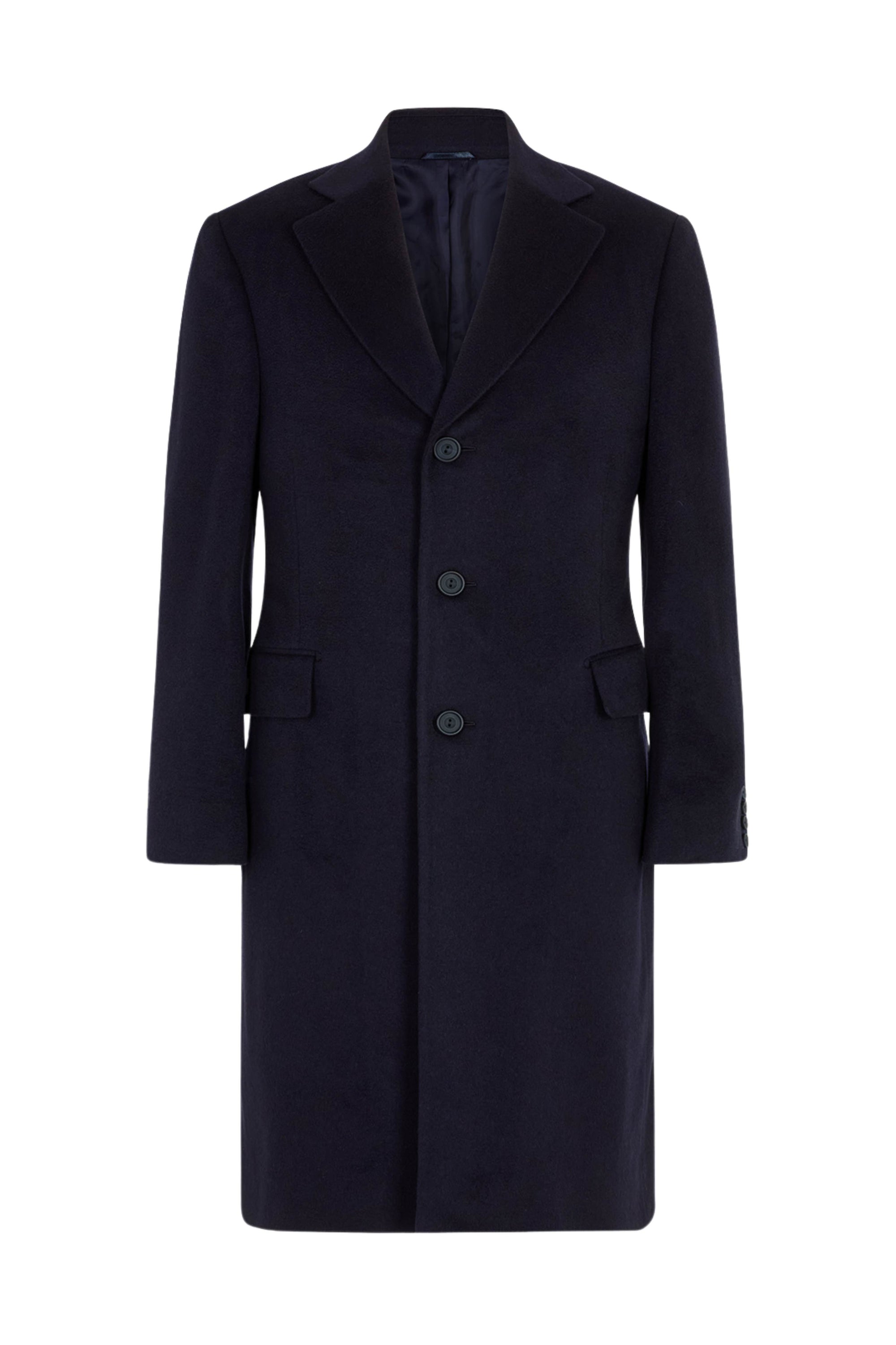 Navy Cashmere Single Breasted Overcoat