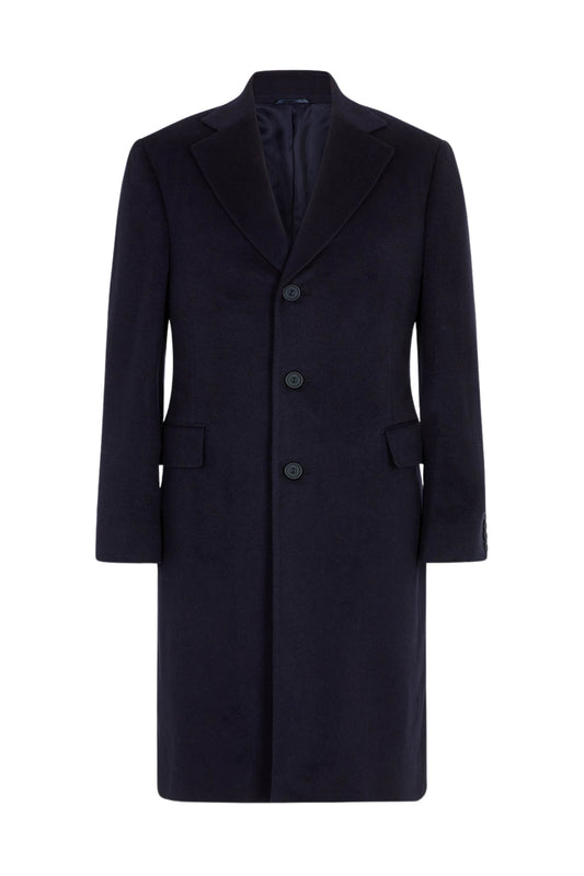Navy Cashmere Single Breasted Overcoat