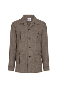 Brown Flannel Puppytooth Safari Jacket