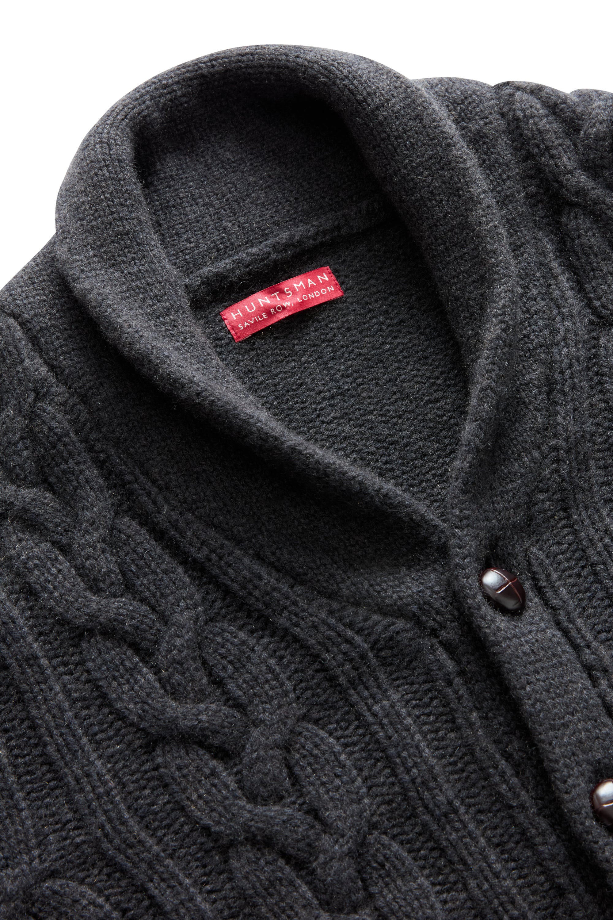 Grey Cashmere Shawl Neck Cable Knitwear
