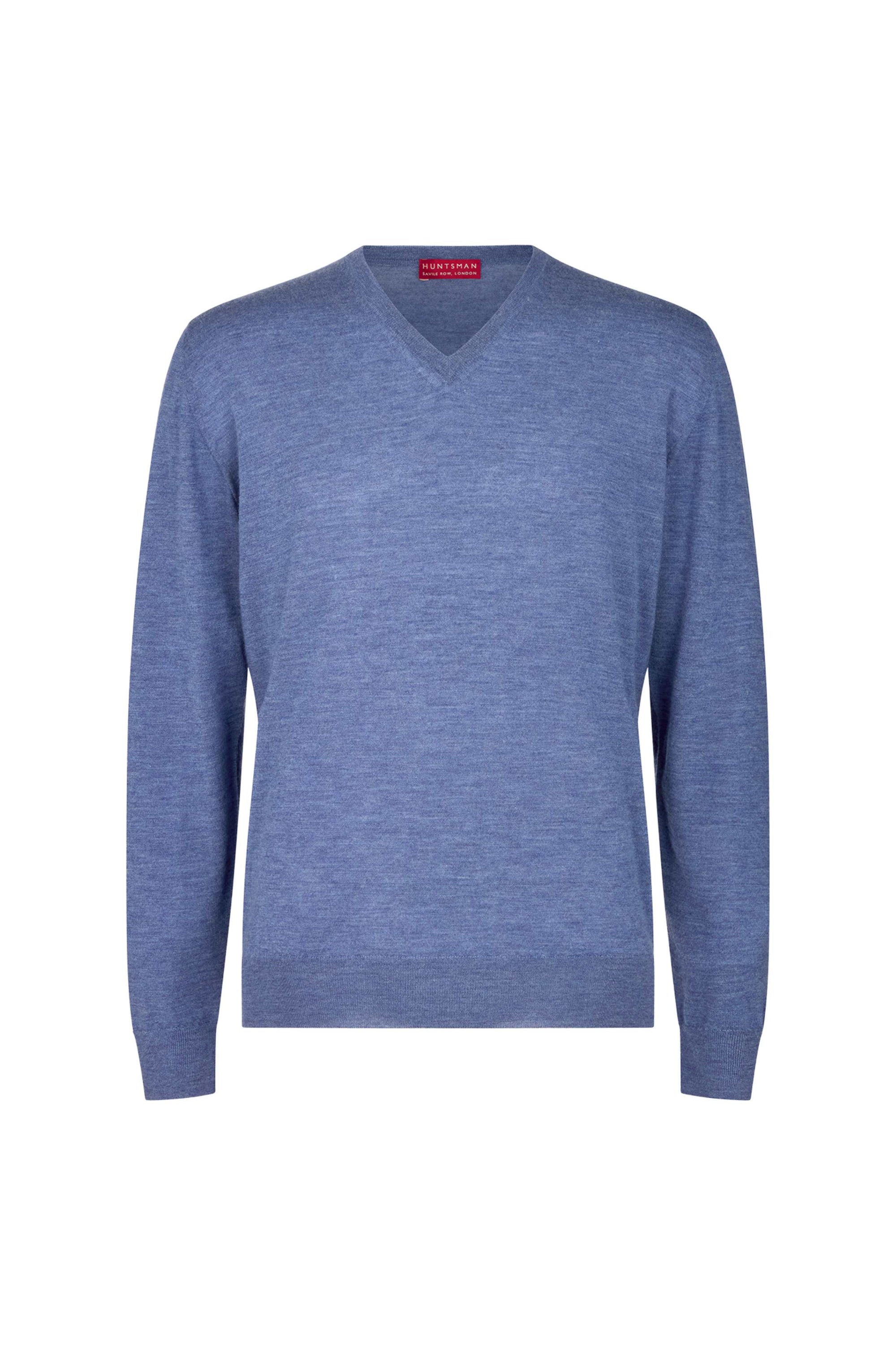 Blue Super 180s Cashmere V Neck Knitwear