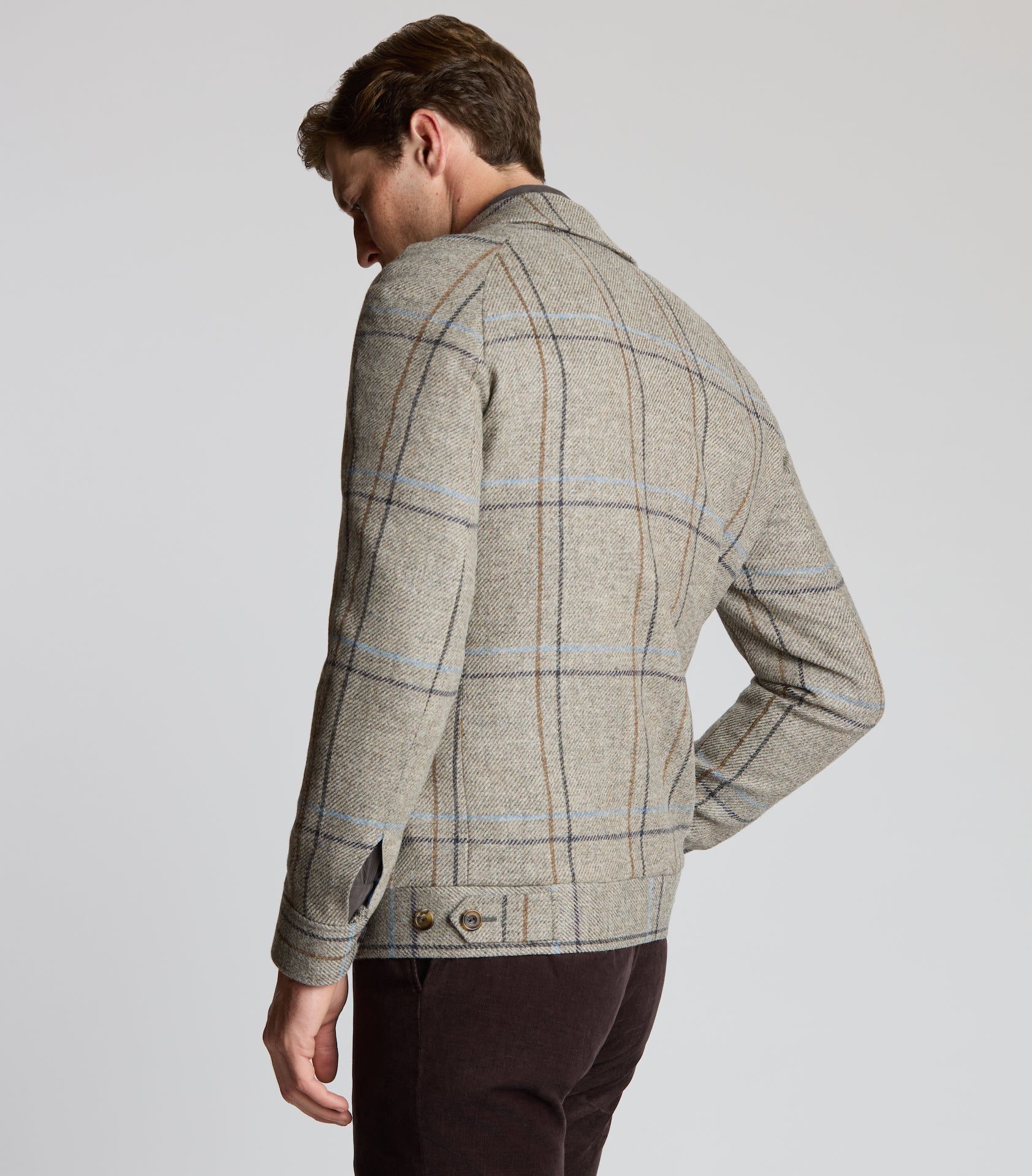Brown Check Tweed Harrington Jacket