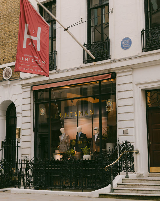 Huntsman flagship store exterior at 11 Savile Row, Mayfair - home of the Huntsman Club private members space