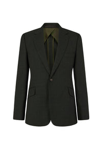 Green Melange Wool Hopsack Single Breasted Blazer