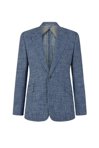 Blue and White Loose Weave Wool/Silk & Cotton Single Breasted Jacket