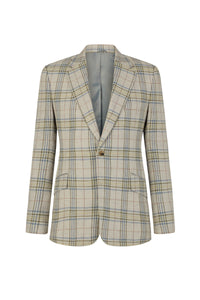 Beige/Green/Blue Linen Check Single Breasted Jacket