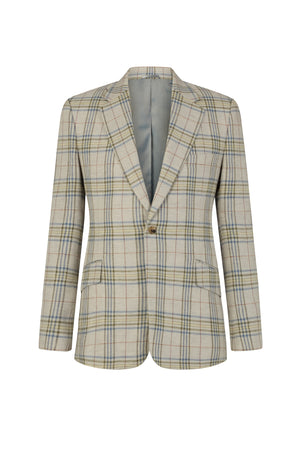 Beige/Green/Blue Check Single Breasted Jacket