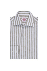 Green/White Stripe Hammick Single Cuff Linen Shirt