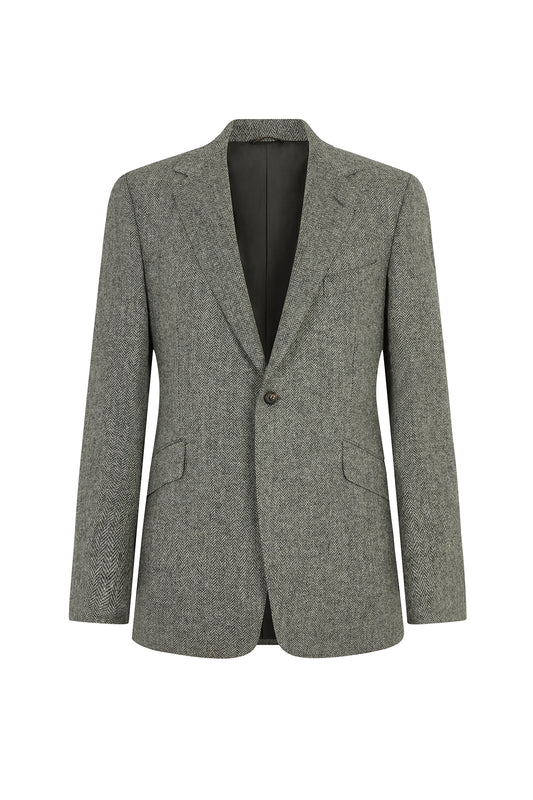 Grey Herringbone Single Breasted Jacket