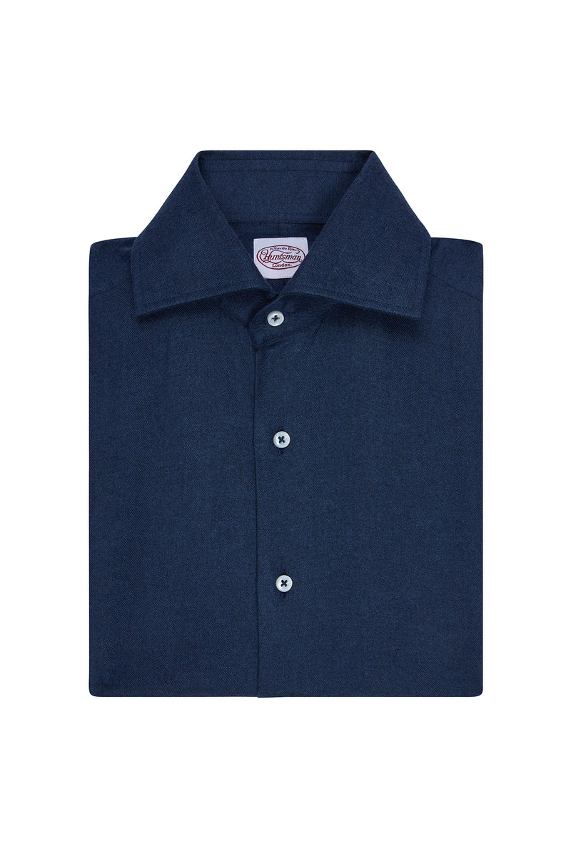 Indigo Brushed Herringbone Single Cuff Shirt