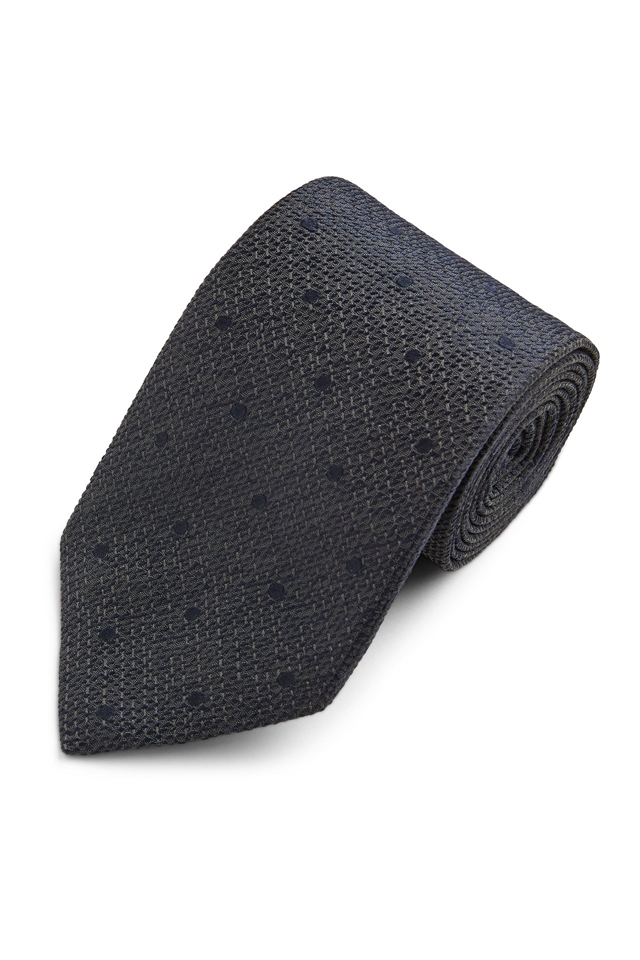 Navy Spot Tussah Silk Tie