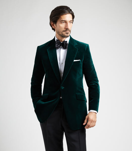 Bottle Green Velvet Single Breasted Evening Jacket