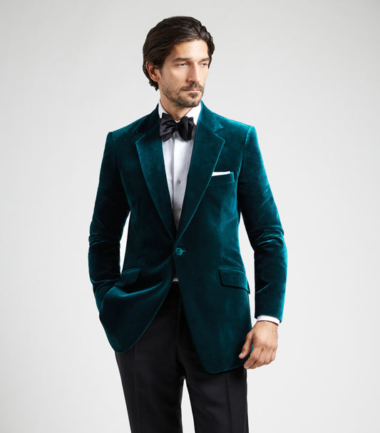 Aqua Velvet Single Breasted Evening Jacket