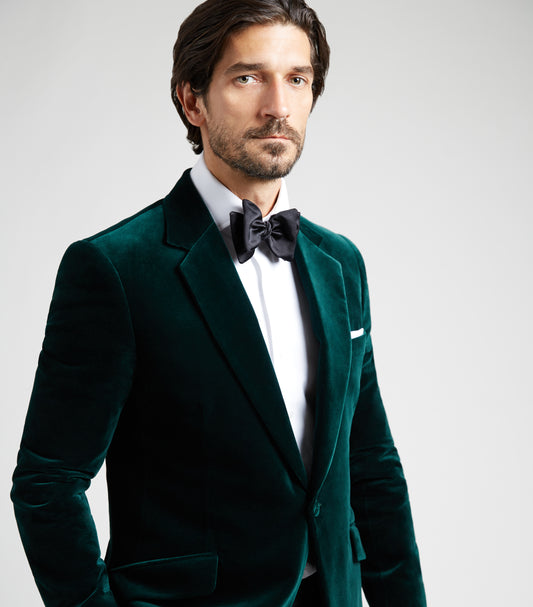 Bottle Green Velvet Single Breasted Evening Jacket