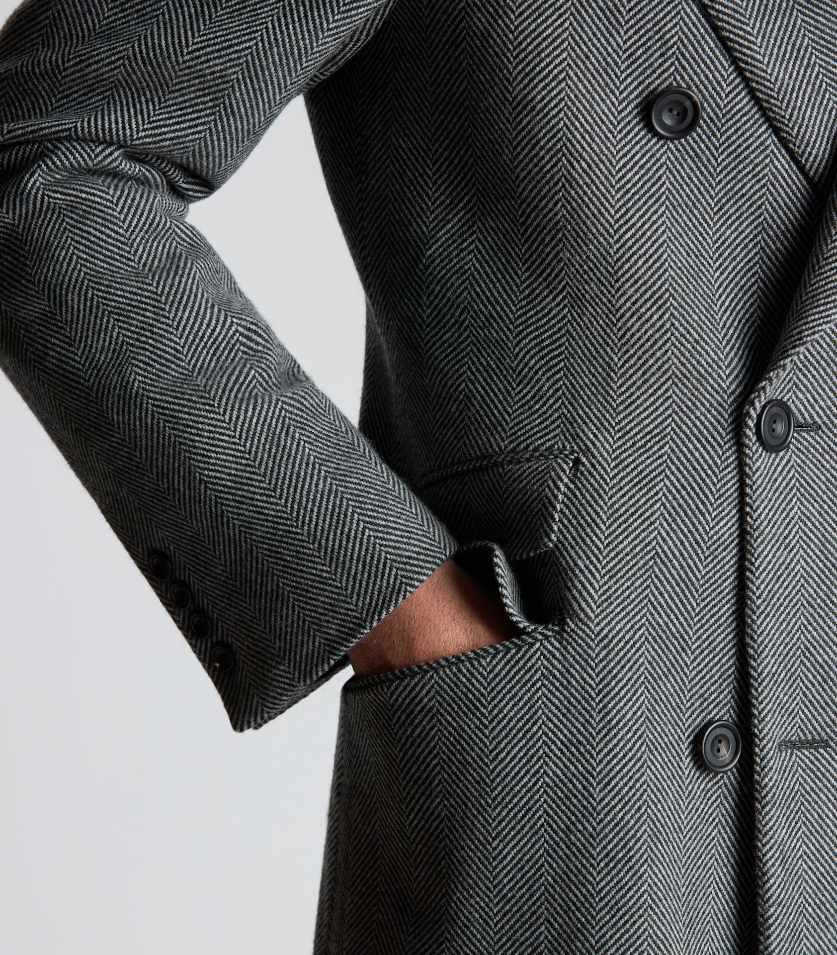 Grey Wool Herringbone Double Breasted Overcoat – Huntsman