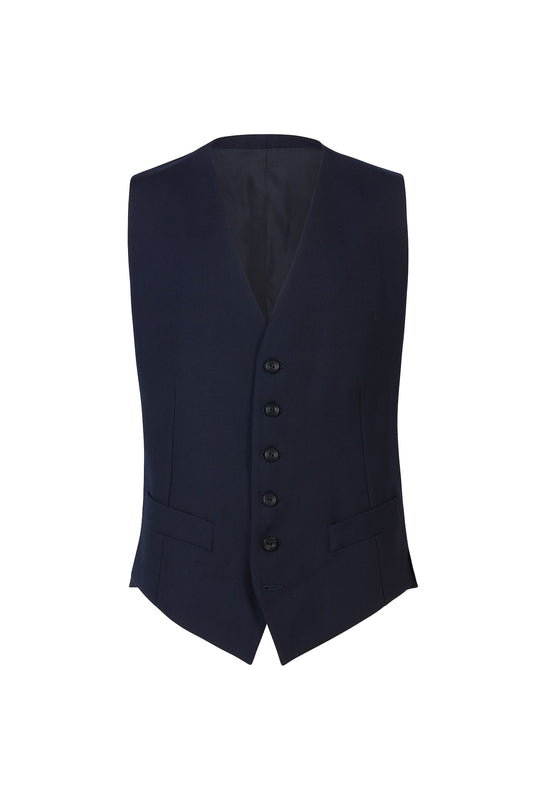 Navy Wool Twill Single Breasted Waistcoat