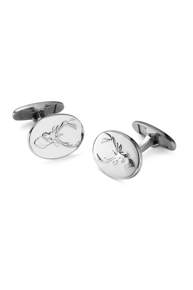 Oval Sliver Stag Head Cufflinks