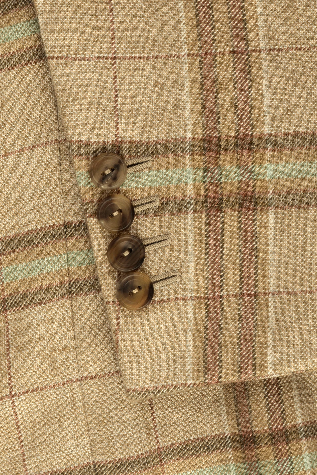 Brown/Green Wool Silk And Linen Single Breasted Check Jacket