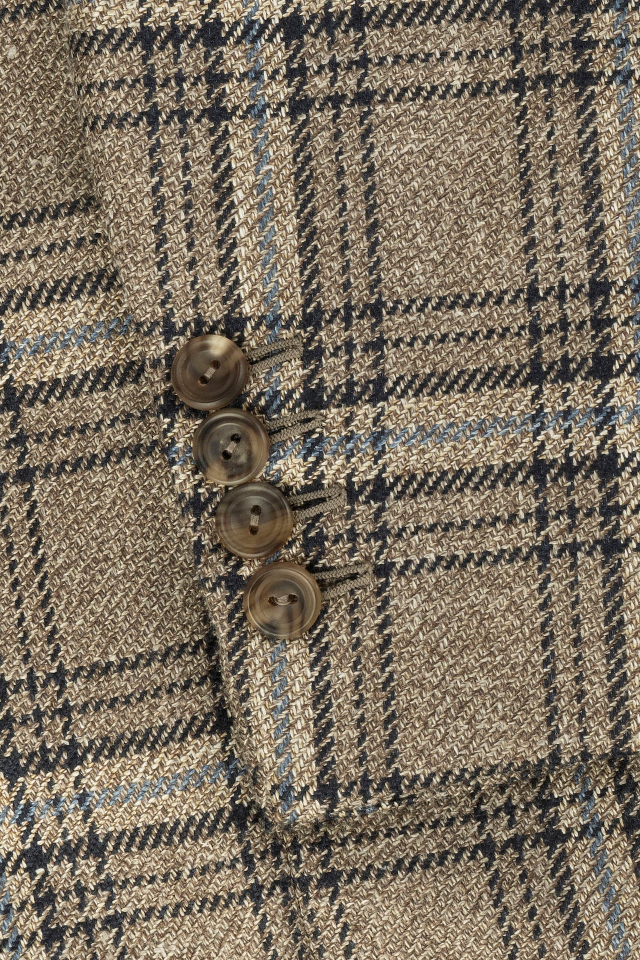 Brown/Blue Wool Silk and Linen Overcheck Single Breasted Jacket