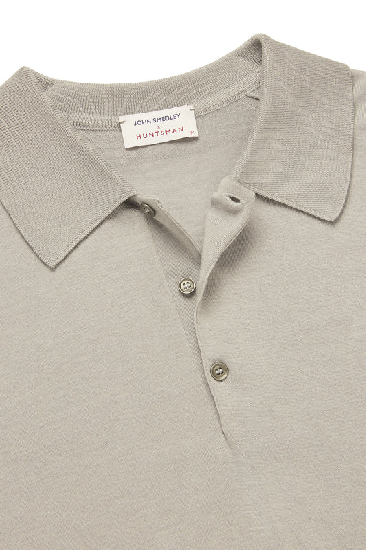 Huntsman x Smedley Silver Merino/Cotton Polo Neck