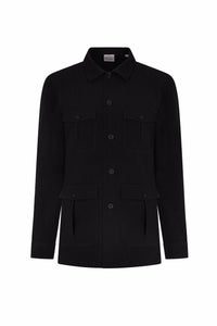 Navy Wool Seersucker Safari Jacket