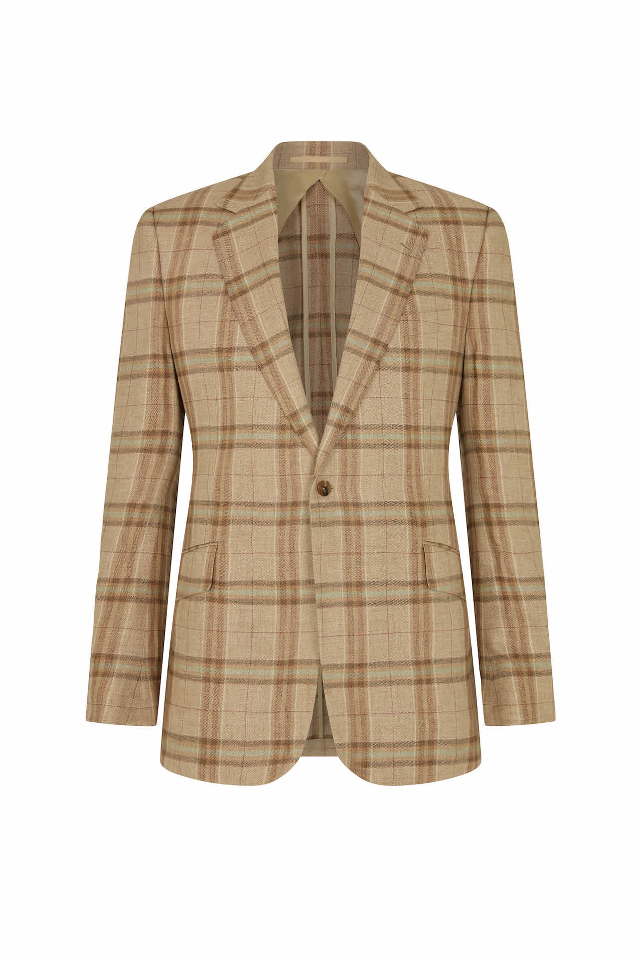 Brown/Green Wool Silk And Linen Single Breasted Check Jacket