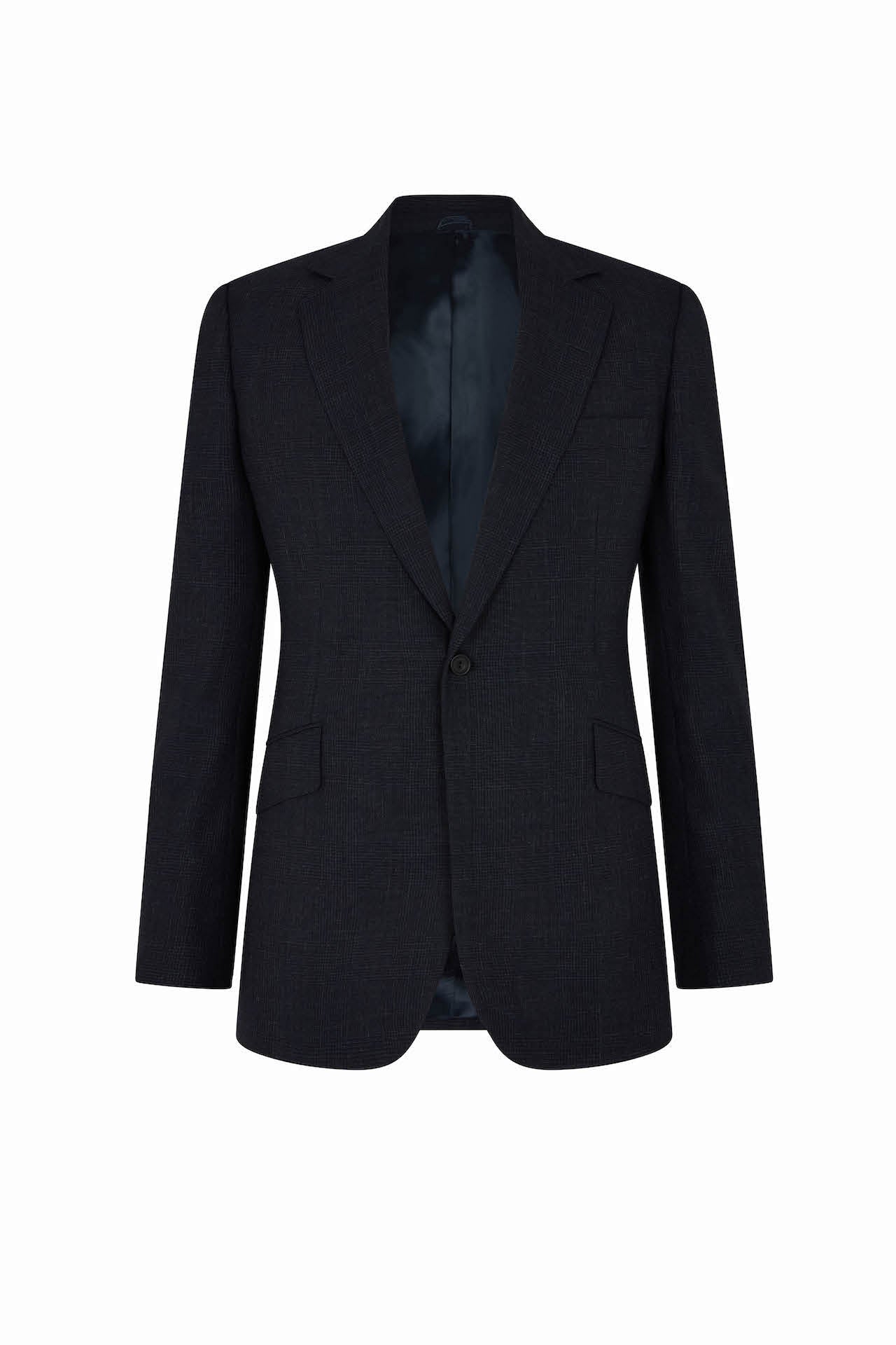 Navy Wool Prince of Wales Two-Piece Single Breasted Suit