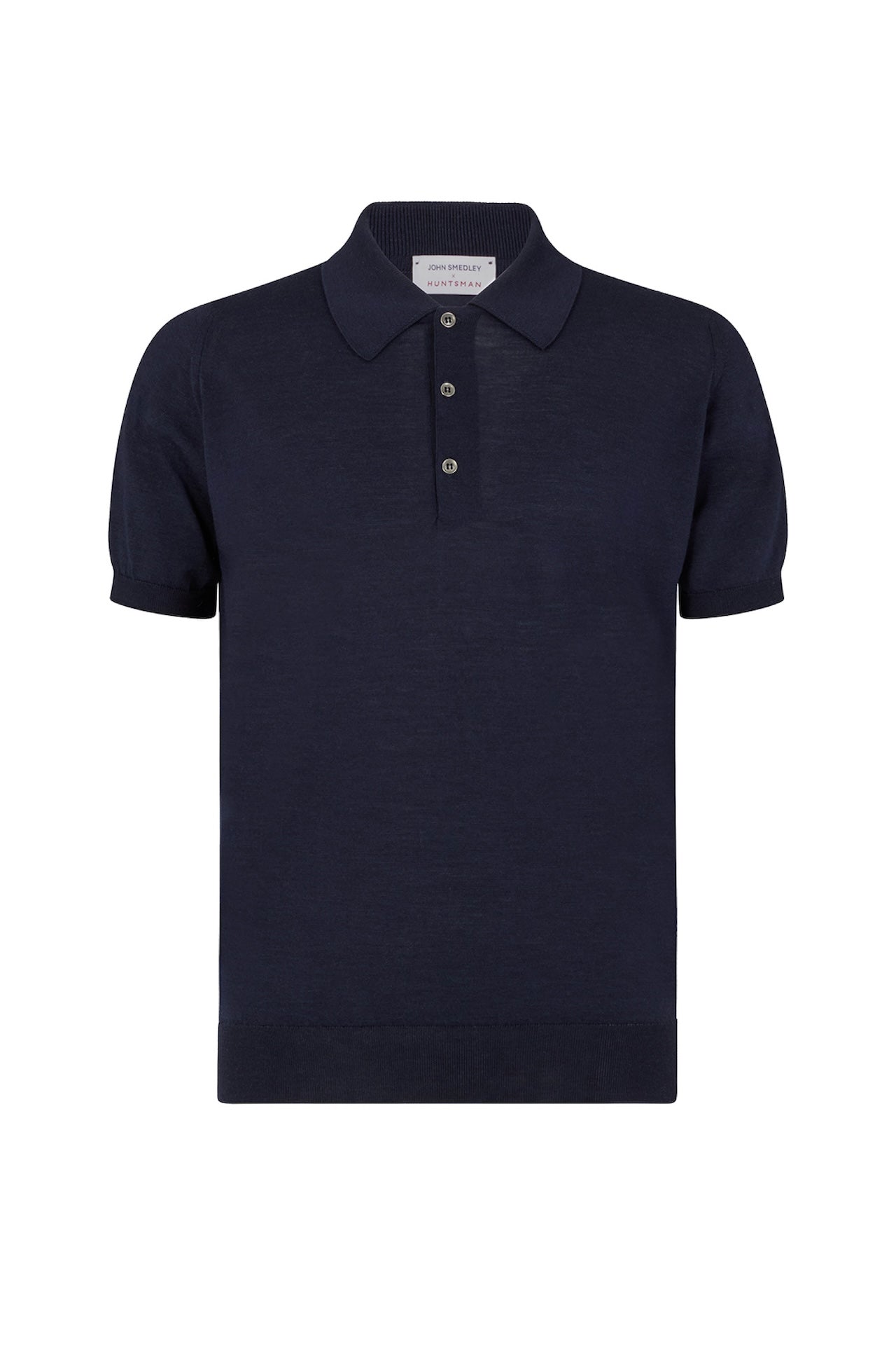Huntsman x Smedley Peacoat-Blue Merino/Cotton Polo Neck