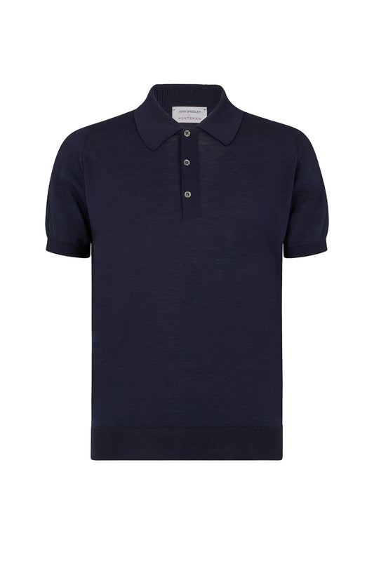 Huntsman x Smedley Peacoat-Blue Merino/Cotton Polo Neck