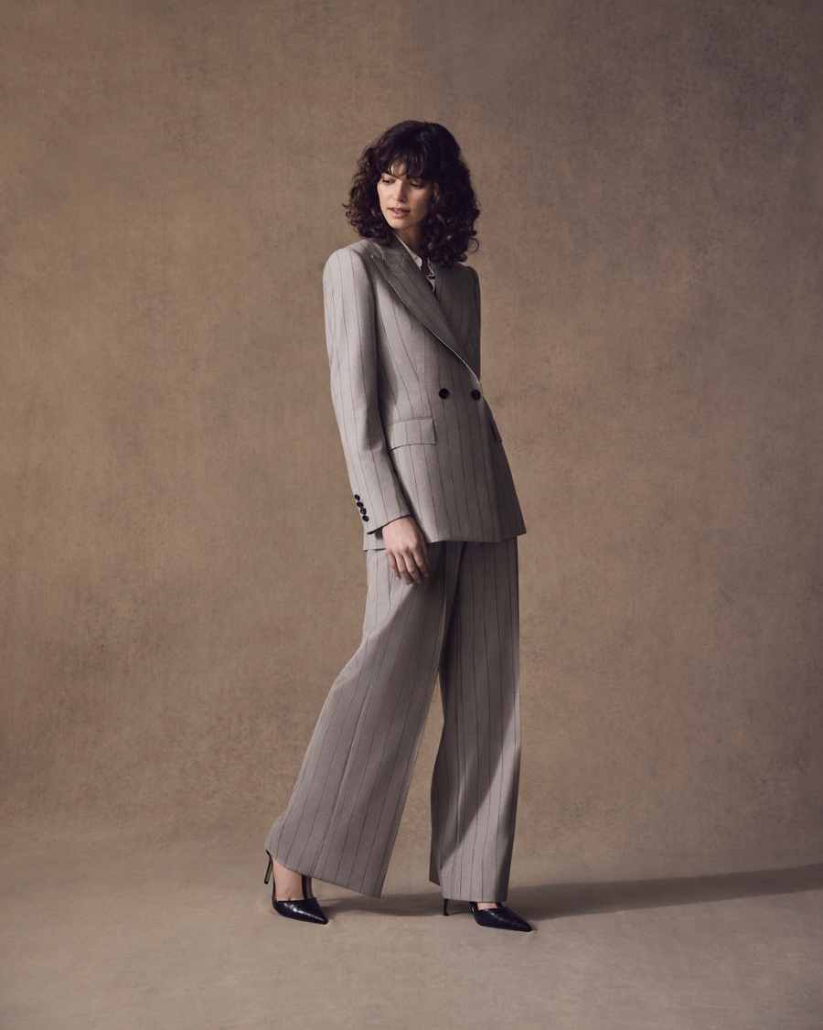 Ladies Pinstripe Double Breasted Trouser Suit  2