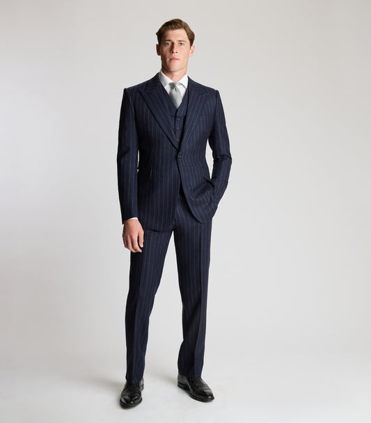 Navy Flannel Chalk Stripe 3-Piece Suit