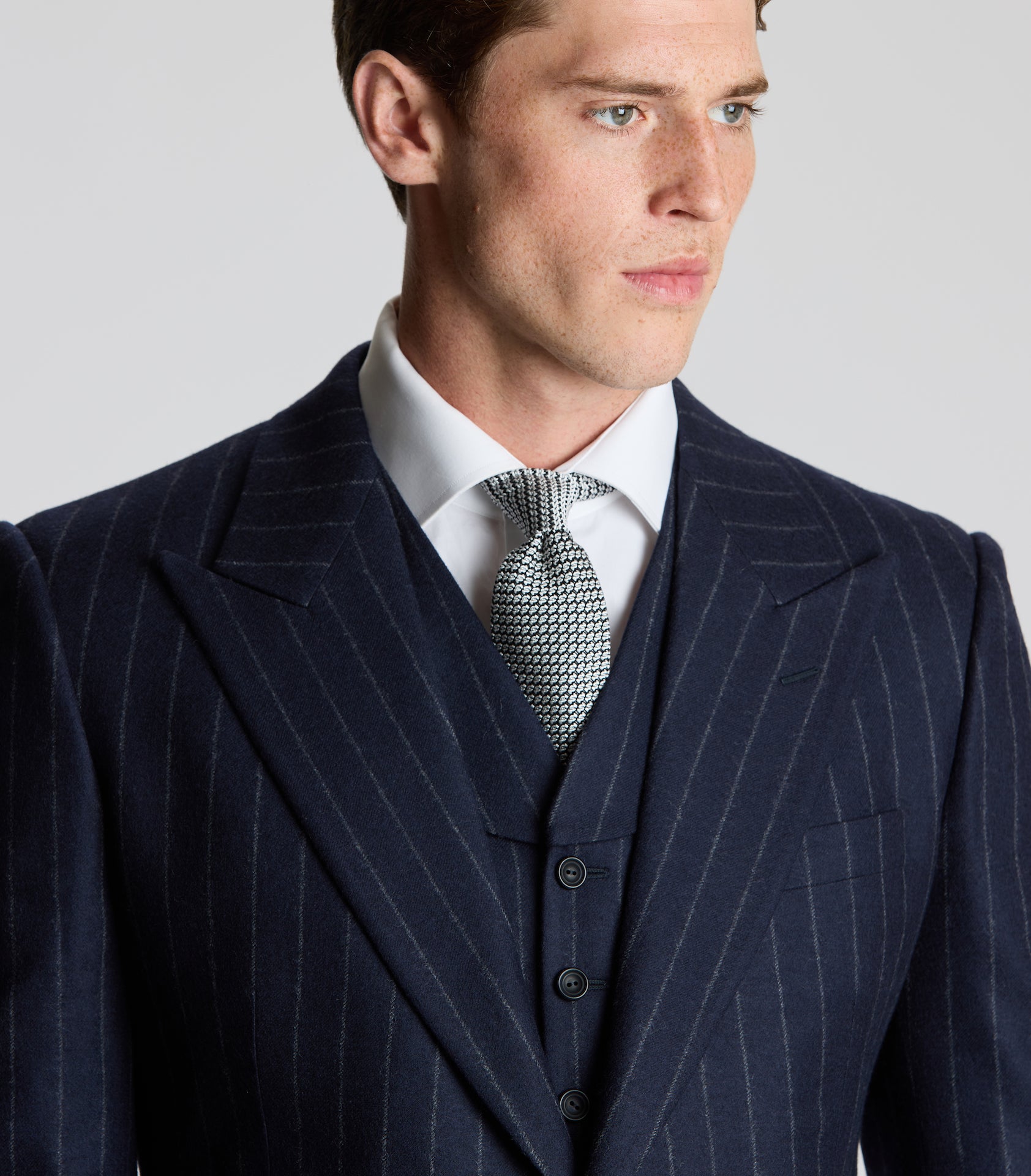 Navy Flannel Chalk Stripe Three-Piece Single Breasted Suit
