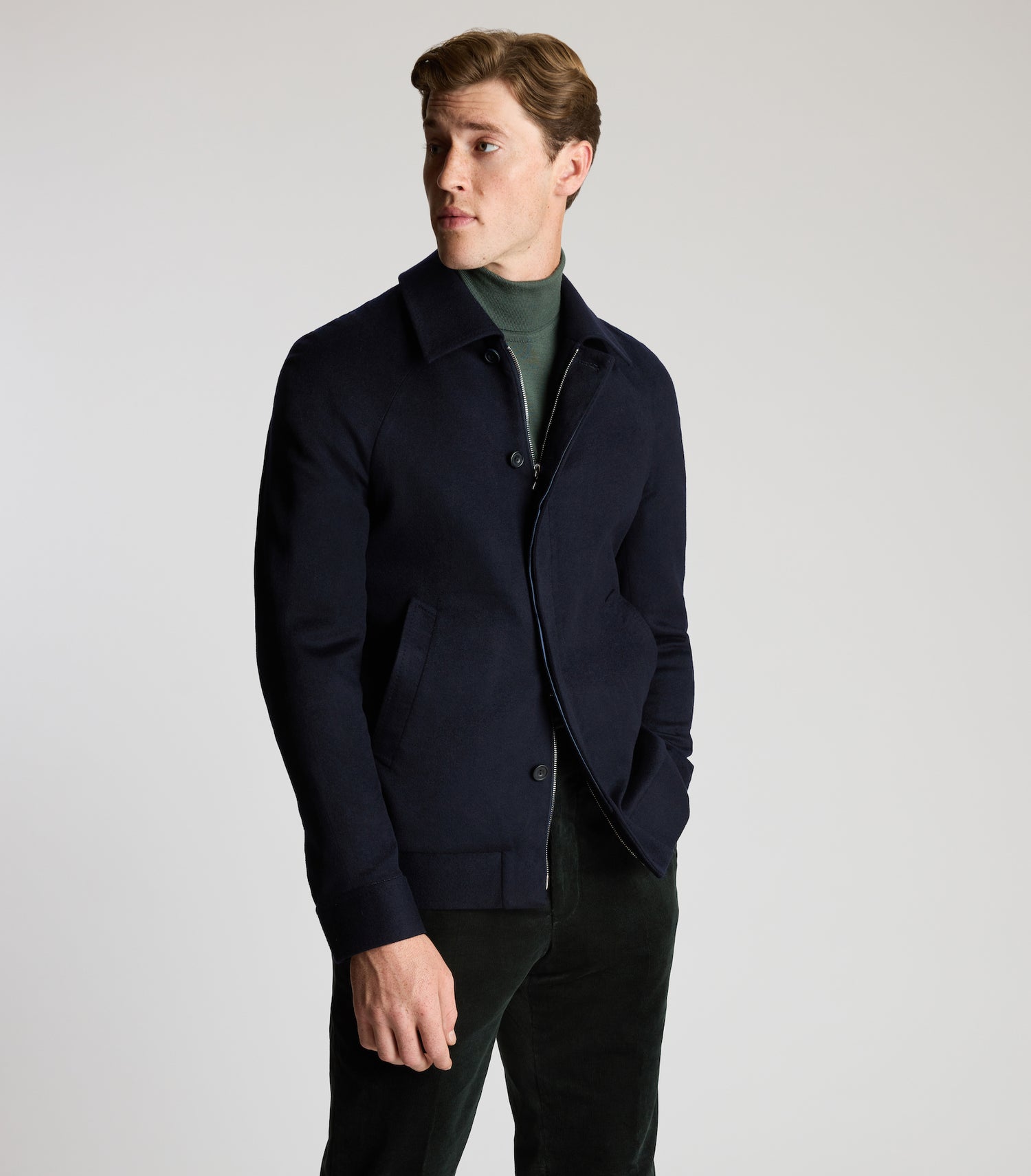 Navy Doeskin Harrington Jacket – Huntsman Savile Row