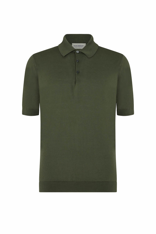 Palm Green Merino/Cotton Short Sleeve Polo Neck Knitwear
