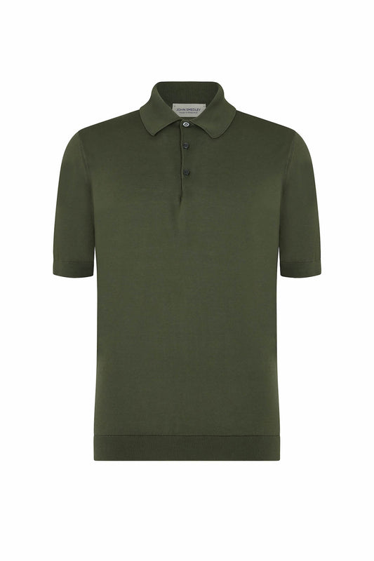 Palm Green Merino/Cotton Short Sleeve Polo Neck Knitwear