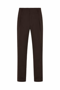 Brown Cotton Seersucker Hollywood Trousers