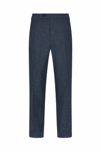 Petrol Blue Wool, Silk & Linen Trousers